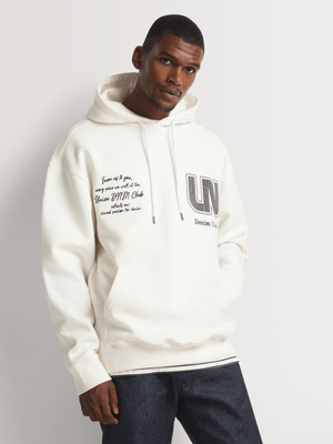 Union-DNM Men's Badged Graphic Ecru Hoody