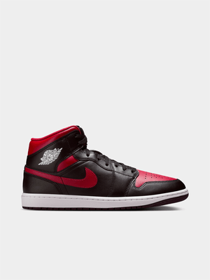 Jordan Men's 1 Mid Black/Red Sneaker