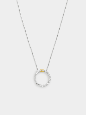 Yellow Gold & Sterling Silver White Sapphire Kiss Circle Pendant