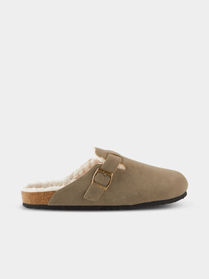 Men's Cotton On Beige Teddy Closed Toe Buckle Slides