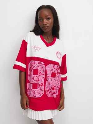 The FIX Women's Red & White Colourblock Sport Graphic Top