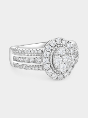 Sterling Silver Cubic Zirconia Oval Halo Multi-Stone Ring