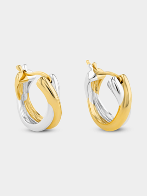 Gold Plated Sterling Silver Two-Tone Twisted Hoop Earrings