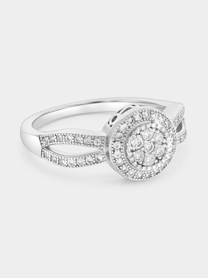 Sterling Silver Cubic Zirconia Multi-Stone Round Halo Infinity Ring