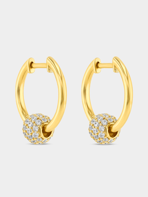 Gold Plated Sterling Silver Cubic Zirconia Ball Hoop Earrings