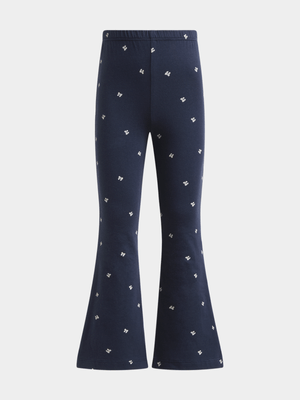 Exact Older Girl's Navy Bow Skinny Flare Leggings