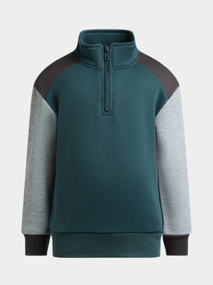 Exact Older Boy's Blue & Grey Colourblock Quarter Zip Sweat Top