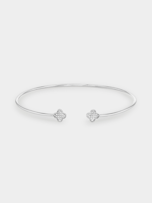 Sterling Silver Cubic Zirconia Clover Open Bangle