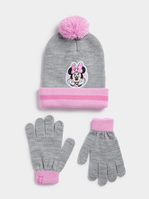 Jet Younger Girls Grey/Pink Beanie & Glove Set