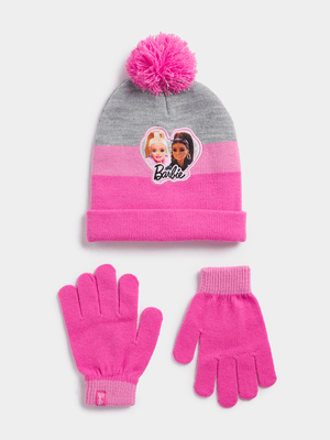 Jet Younger Girl's Pink Barbie Beanie & Glove Set