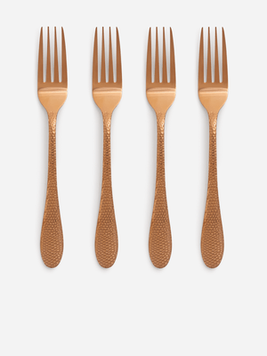 Jet Home Rose Gold 4 Piece Hammered Fork Set