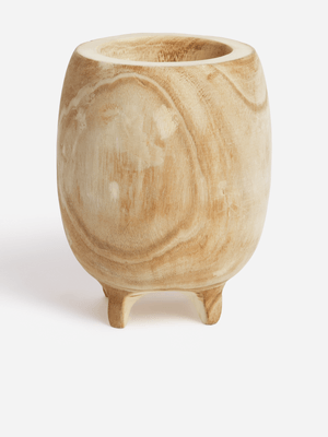 Excellent Houseware Natural Round Pot Wood 20Cm