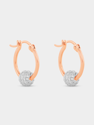 Rose Plated Sterling Silver Cubic Zirconia Ball Hoop Earrings