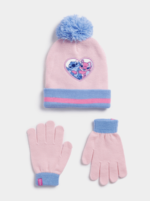 Jet Younger Girl's Pink Lilo Stitch Beanie & Glove Set