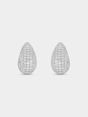 Sterling Silver Cubic Zirconia Pavé Teardrop Earrings