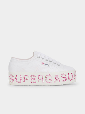 Superga Womens Canvas White/Floral Platform Sneakers