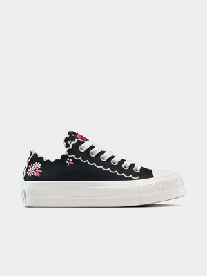 Converse Womens Chuck Taylor All Star Embroided Floral Black/White Platform Sneakers