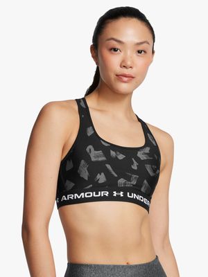 Under Armour Womens Mid Crossback All Over Print Black Bra