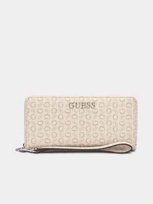 Women's Guess Beige Abbas Slg Zip Around Handbag