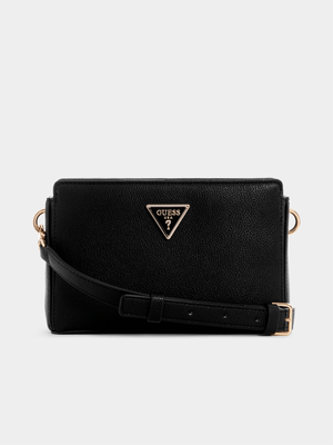 Women's Guess Black Meridian Crossbody Top Zip Handbag