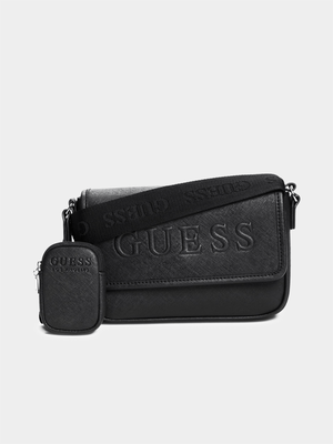 Women's Guess Black Haddington Crossbody Flap Handbag