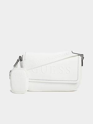 Women's Guess White Haddington Crossbody Flap Handbag