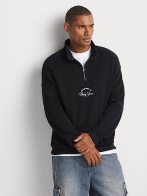 Relay Jeans Men's 1/4 Zipper Black Sweater