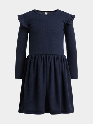 Exact Older Girl's Navy Ribbed Dress