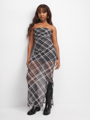 The FIX Women's Black Check Mesh Midaxi Dress