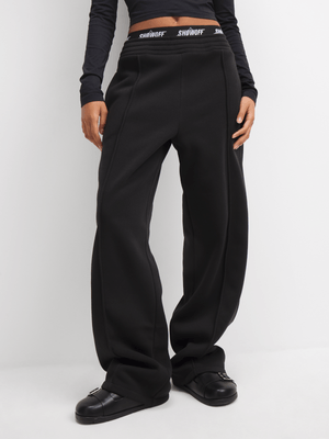 The FIX Women's Black Wide Leg Pants With Elasticated Waist Trim