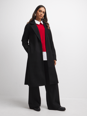 Jet Women's Black Melton Belted Coat