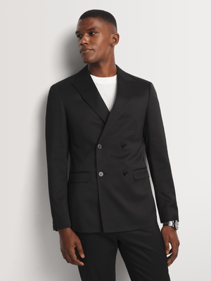 Markham Men's Skinny Double Breasted Matt/Shine Houndstooth Black Suit Jacket