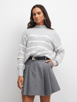 Jet Women's Grey Melange Pleated Mini Skirt