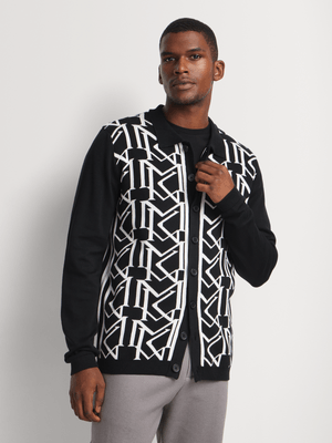 Markham Men's Button Through Mono Black Knitwear