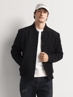 Markham Men's Smart Melton Black Bomber Jacket
