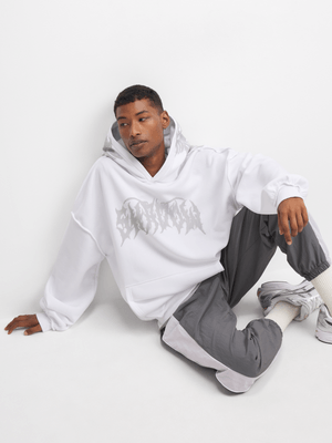 The FIX Men's White Graphic Print Hoodie