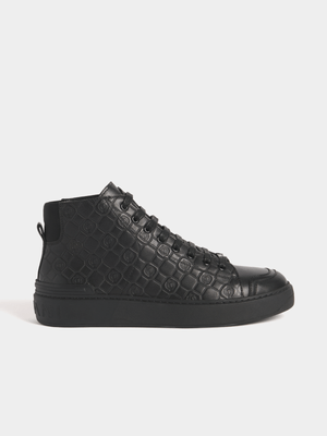 Fabiani Men's Black Leather Monogram High Top Sneakers