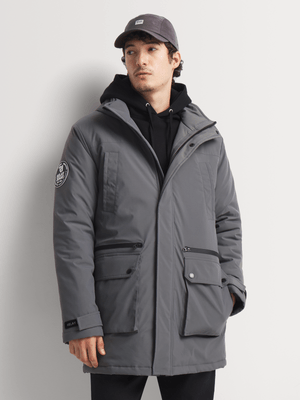 Relay Jeans Men's Hooded Padded Charcoal Parka Jacket