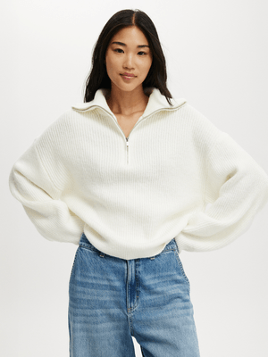 Women's Cotton On White Luxe Half Zip Pullover