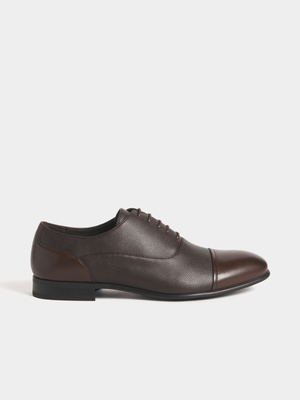 Markham Men's Oxford Hi Shine Toe Cap Brown Smart Shoes
