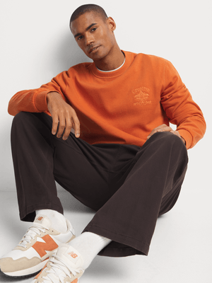 Markham Men's Creative Art Crewneck Orange Sweatshirt
