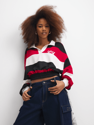 The FIX Women's Red & White Rugby Cropped Top