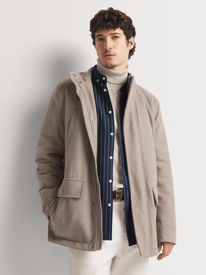 Men's Markham Smart Funnel Neck Crop Taupe Melton Jacket