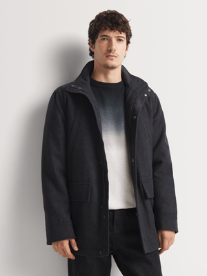 Men's Markham Smart Funnel Neck Crop Charcoal Melton Jacket