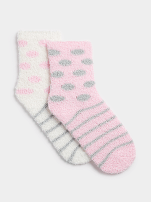 Jet Older Girls Pink/White Fluffy Socks