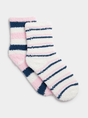 Jet Older Girls Blue/Pink Stripe Fluffy Socks