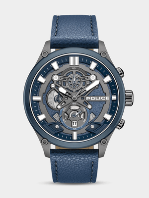 Police Wadden Gunmetal Plated Charcoal Dial Navy Leather Chronographic Watch