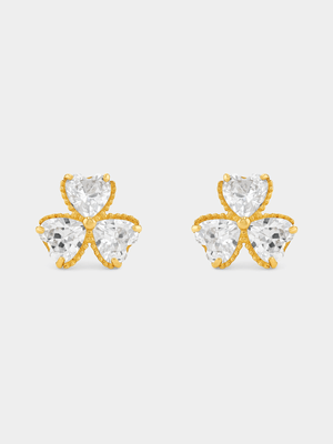 Yellow Gold Cubic Zirconia Clover Stud Earrings