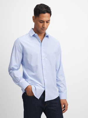 Jet Men's Crystal Blue and White Stripe Shirt
