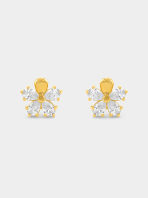 Yellow Gold Cubic Zirconia Flower Stud Earrings